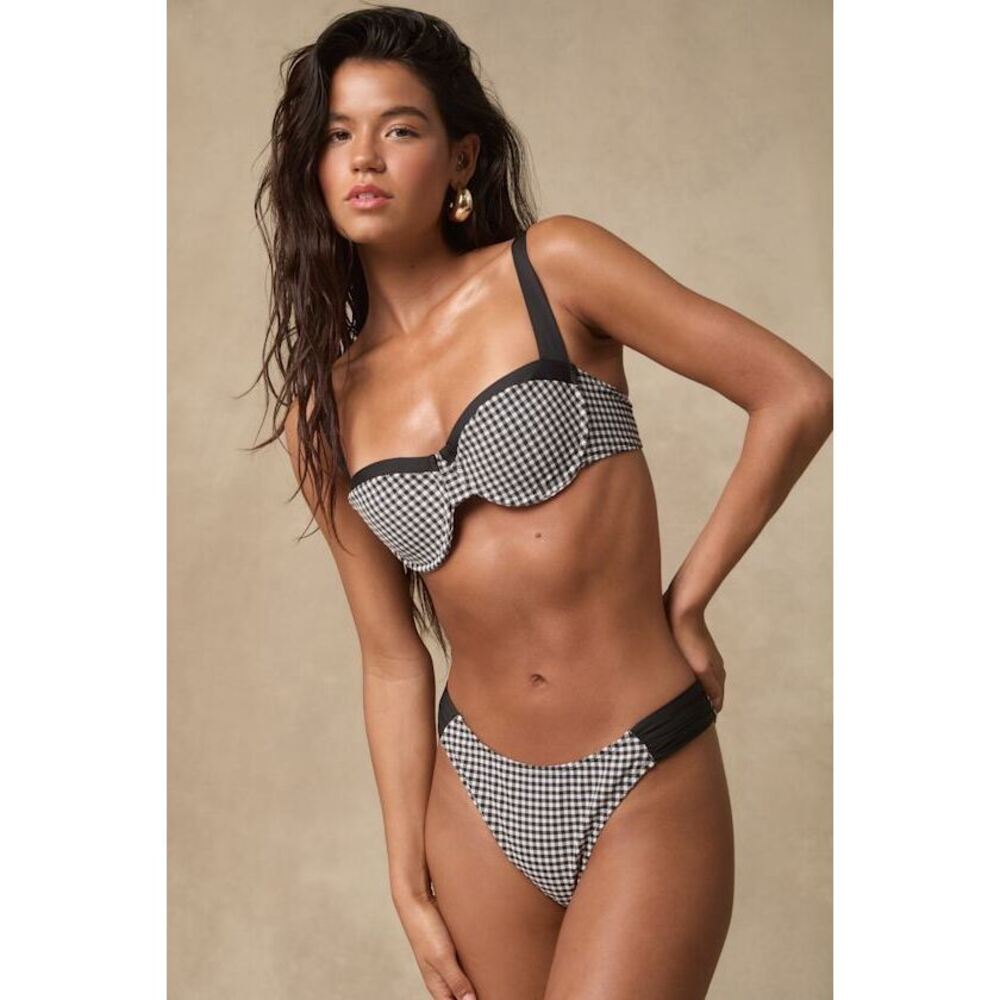 Lulus Maialen Black Gingham Cheeky Bikini Bottoms - Size L